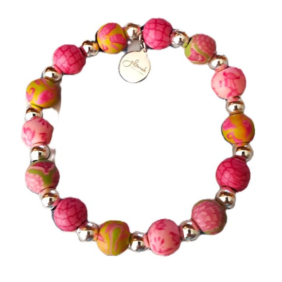 Jilzarah Vintage Pastel Beaded Bracelet Signed Charm Stretch - Picture 2 of 4